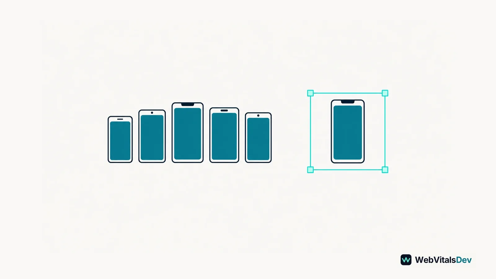Many varied device outlines represent real visits beside a single device in a controlled testing frame.