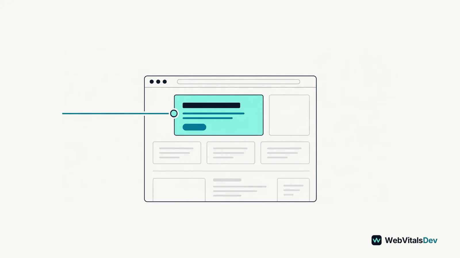 A browser viewport highlights its largest content block, with a thin line marking progress toward rendering.